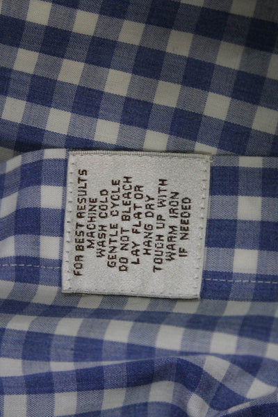 Peter Millar Mens Cotton Collared Gingham Print Button Down Shirt Blue Size 1X