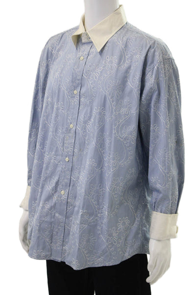 Faconnable Mens Cotton Embroidered Collared Button Down Shirt Blue Size XL