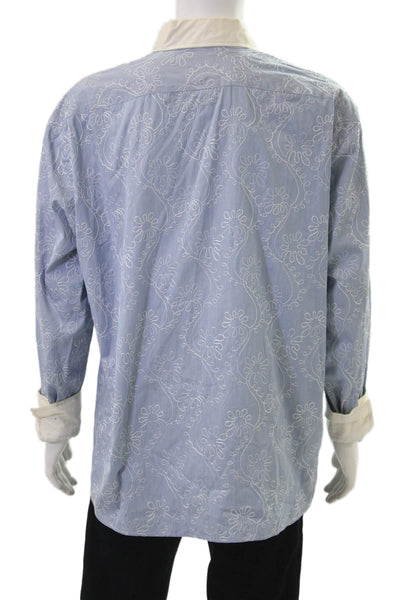 Faconnable Mens Cotton Embroidered Collared Button Down Shirt Blue Size XL