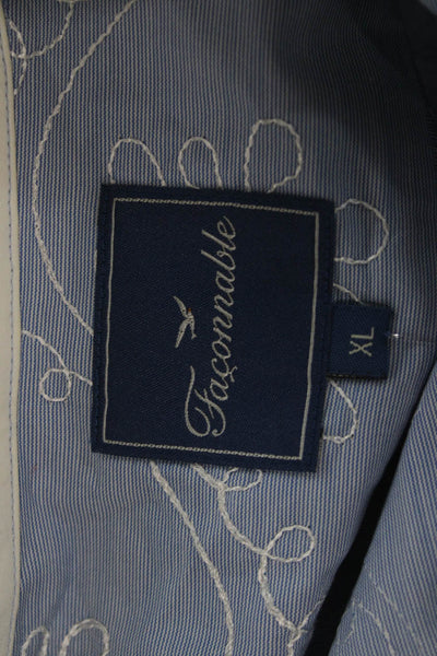 Faconnable Mens Cotton Embroidered Collared Button Down Shirt Blue Size XL