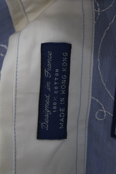 Faconnable Mens Cotton Embroidered Collared Button Down Shirt Blue Size XL
