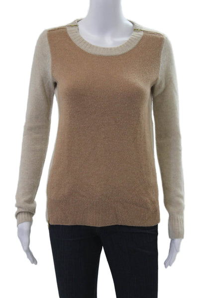 J Crew Women Beige 100% Wool Pullover Sweater Crewneck Long Sleeve Zip Size 2XS