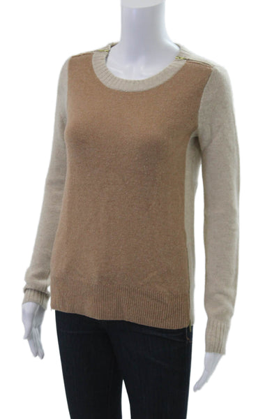 J Crew Women Beige 100% Wool Pullover Sweater Crewneck Long Sleeve Zip Size 2XS