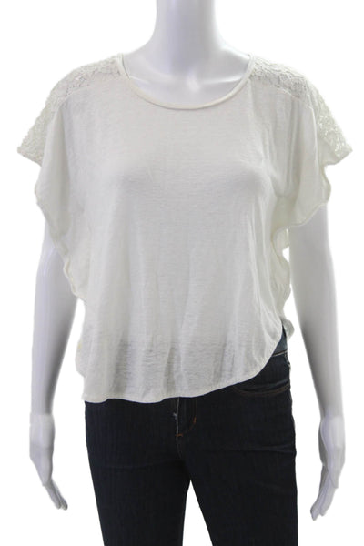 Rebecca Taylor Women Bohemian White Linen Blouse Short Sleeve Size XS