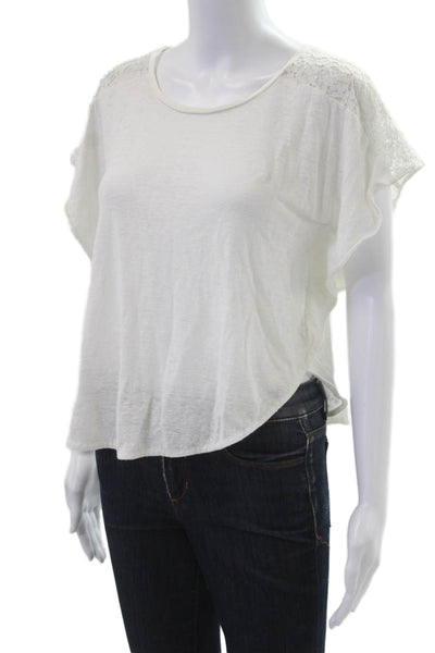 Rebecca Taylor Women Bohemian White Linen Blouse Short Sleeve Size XS