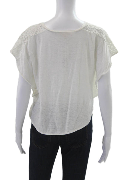 Rebecca Taylor Women Bohemian White Linen Blouse Short Sleeve Size XS