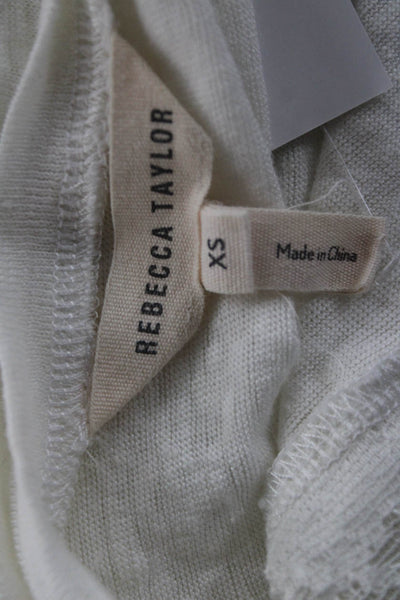 Rebecca Taylor Women Bohemian White Linen Blouse Short Sleeve Size XS