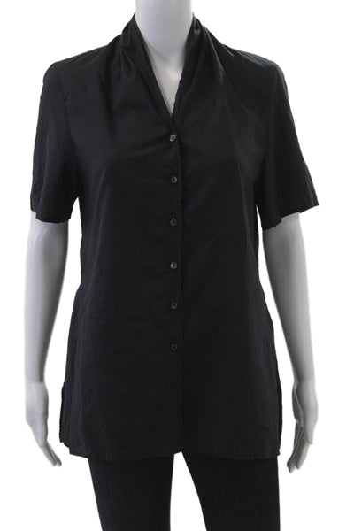Elemente Clemente Women Tunic Button-Up Black Cotton Short Sleeve Size 3