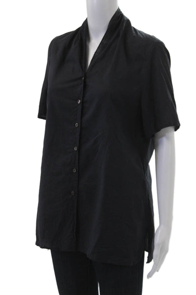 Elemente Clemente Women Tunic Button-Up Black Cotton Short Sleeve Size 3