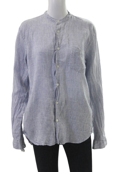 Hartford Unisex Light Blue Striped 100% Linen Long Sleeve Button-Up Size M