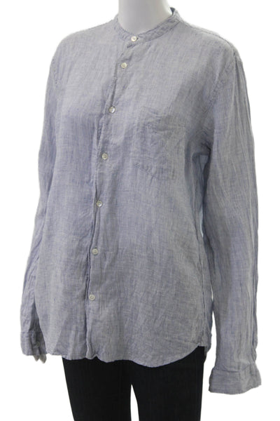 Hartford Unisex Light Blue Striped 100% Linen Long Sleeve Button-Up Size M