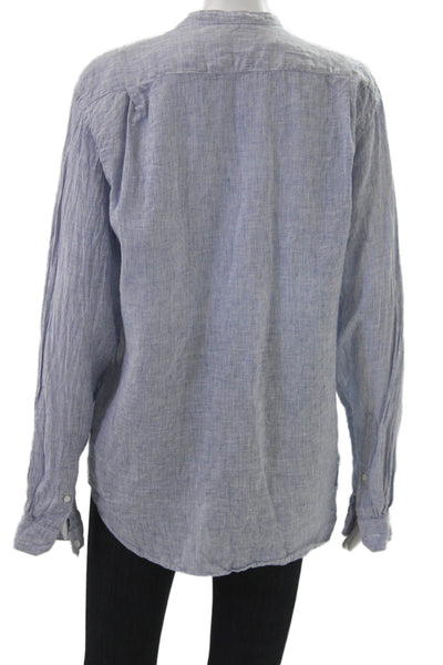 Hartford Unisex Light Blue Striped 100% Linen Long Sleeve Button-Up Size M