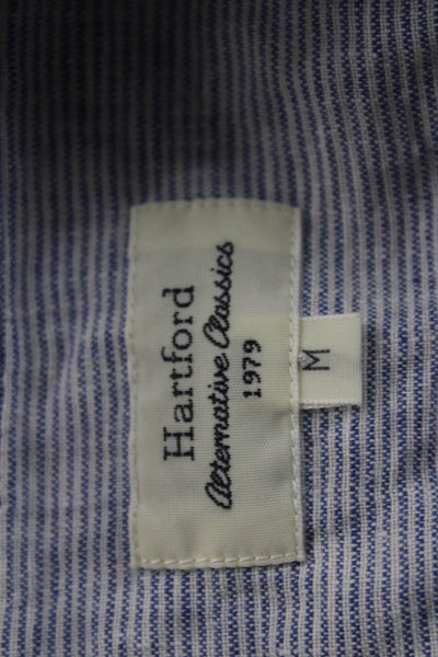 Hartford Unisex Light Blue Striped 100% Linen Long Sleeve Button-Up Size M
