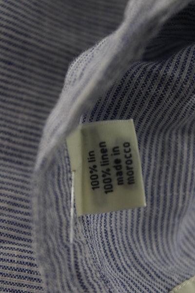 Hartford Unisex Light Blue Striped 100% Linen Long Sleeve Button-Up Size M