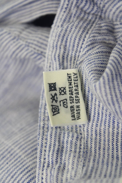 Hartford Unisex Light Blue Striped 100% Linen Long Sleeve Button-Up Size M