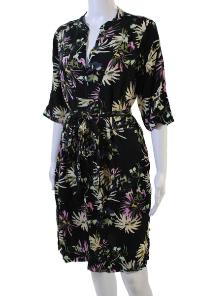 Scotch & Soda Womens Floral Shirt Dress Black 3/4 Sleeve Size 38