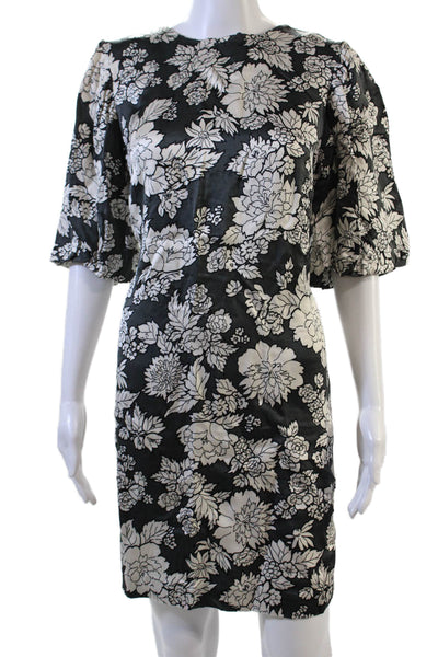Arket, Women Sheath Dress Black 3/4 Sleeve Crew Neck Floral Size 38
