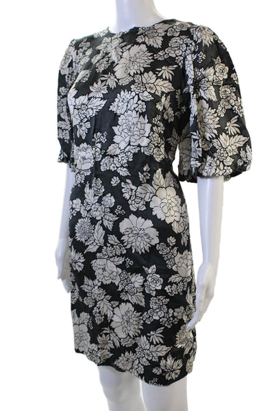 Arket, Women Sheath Dress Black 3/4 Sleeve Crew Neck Floral Size 38