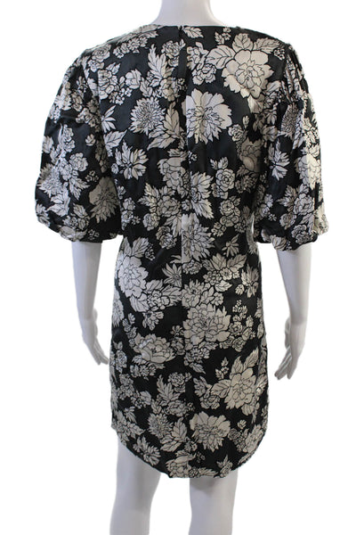 Arket, Women Sheath Dress Black 3/4 Sleeve Crew Neck Floral Size 38