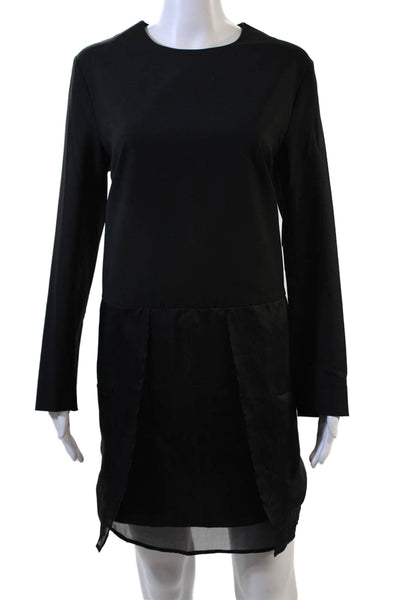 COS Women Shift Dress Black Wool Blend Crew Neck Long Sleeve Size 12