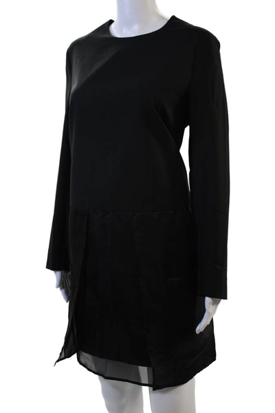 COS Women Shift Dress Black Wool Blend Crew Neck Long Sleeve Size 12