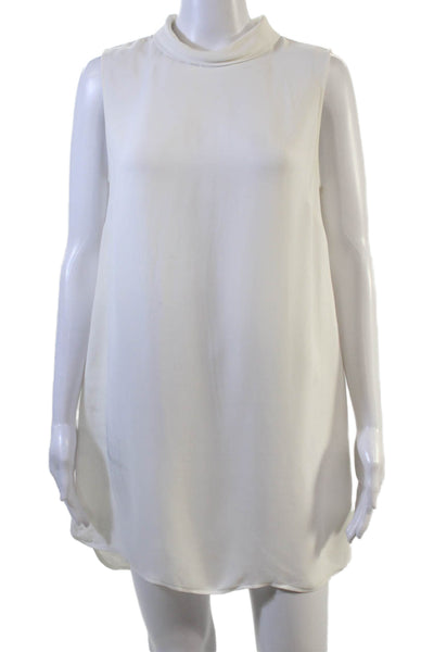 Massimo Dutti Women Shift Dress Mini White Sleeveless Mock Neck Button Size M