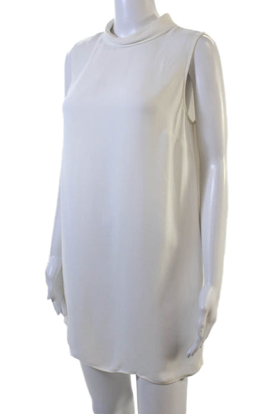 Massimo Dutti Women Shift Dress Mini White Sleeveless Mock Neck Button Size M