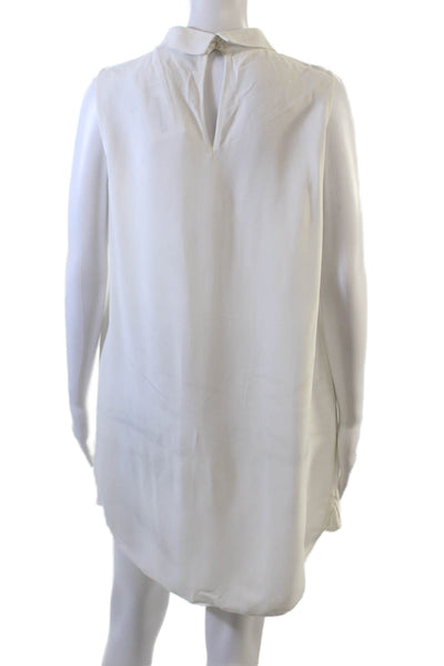Massimo Dutti Women Shift Dress Mini White Sleeveless Mock Neck Button Size M