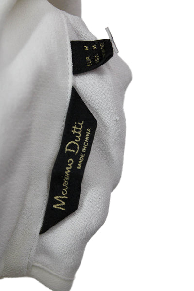 Massimo Dutti Women Shift Dress Mini White Sleeveless Mock Neck Button Size M