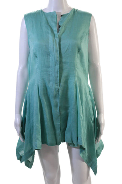 Elm Design Womens Trapeze Swing Dress Green 100% Ramie Sleeveless Size 2