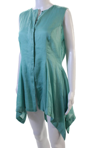 Elm Design Womens Trapeze Swing Dress Green 100% Ramie Sleeveless Size 2