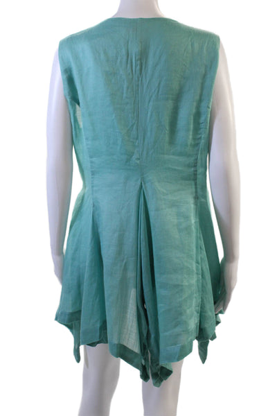 Elm Design Womens Trapeze Swing Dress Green 100% Ramie Sleeveless Size 2