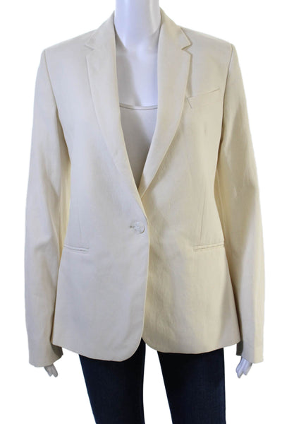 Equipment Womens Notched Collar Long Sleeve Buttoned Blazer Cream Size 4