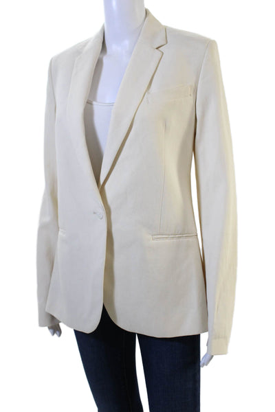 Equipment Womens Notched Collar Long Sleeve Buttoned Blazer Cream Size 4