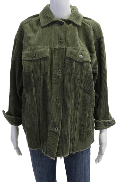 Zara Women Army Green Cotton Collared Button Solid Jacket Size XS