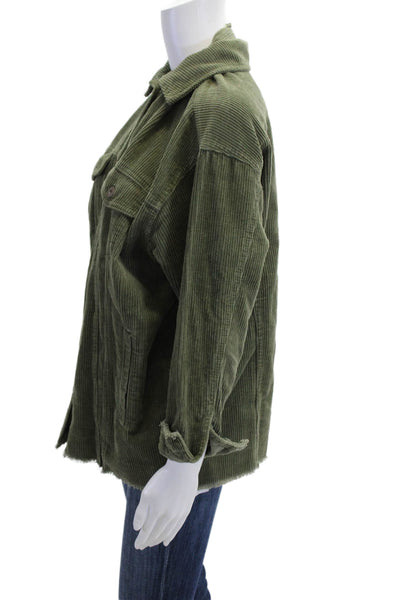 Zara Women Army Green Cotton Collared Button Solid Jacket Size XS