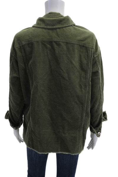 Zara Women Army Green Cotton Collared Button Solid Jacket Size XS