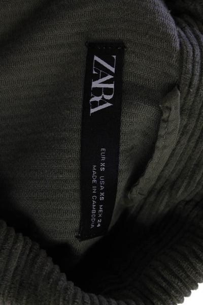 Zara Women Army Green Cotton Collared Button Solid Jacket Size XS