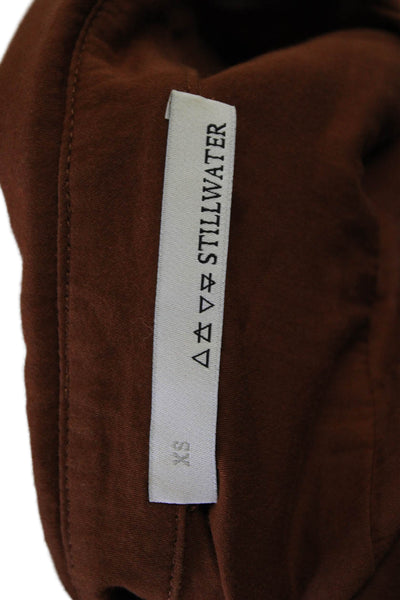 Stillwater Women Cropped Button-Up Long Sleeve Cotton Top Brown Size XS