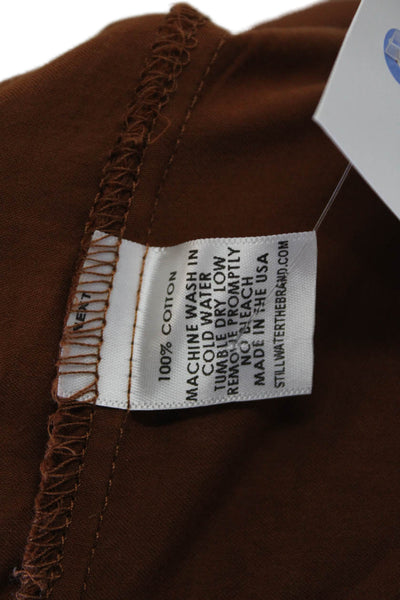 Stillwater Women Cropped Button-Up Long Sleeve Cotton Top Brown Size XS