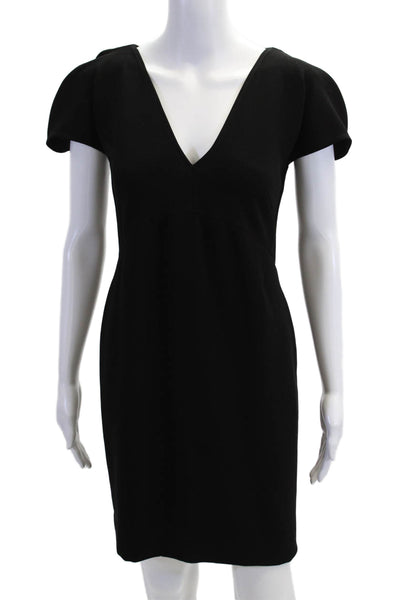 Hoss Intropia Women Sheath Mini Dress Black V-Neck Zip Knee-Length Size S