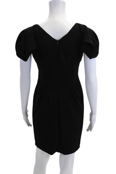 Hoss Intropia Women Sheath Mini Dress Black V-Neck Zip Knee-Length Size S