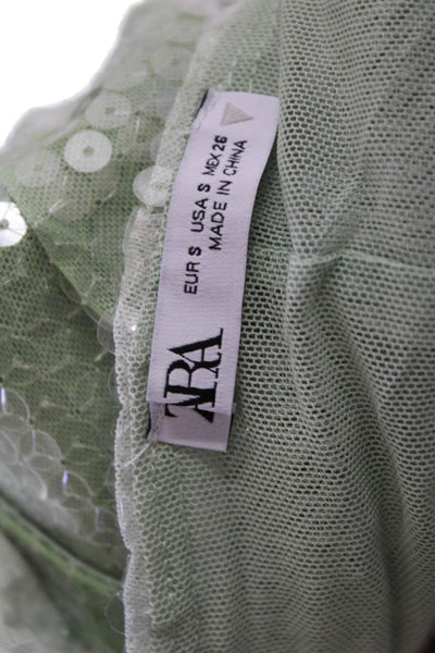Zara Women Green 90s Slip Mini V-Neck Knee Dress Size S