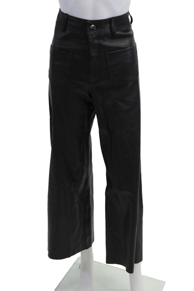 Zara Women Cropped Biker Pants Black 100% Polyurethane Button Size 2