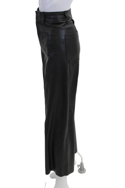 Zara Women Cropped Biker Pants Black 100% Polyurethane Button Size 2