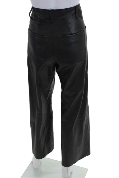 Zara Women Cropped Biker Pants Black 100% Polyurethane Button Size 2