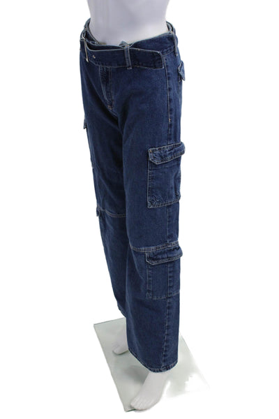 Zara Unisex Straight Cargo Dark Blue Jeans Size 2