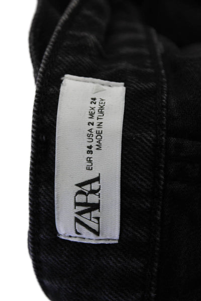 Zara Unisex Black Cargo Pants High Rise 100% Cotton Buckle Size 2