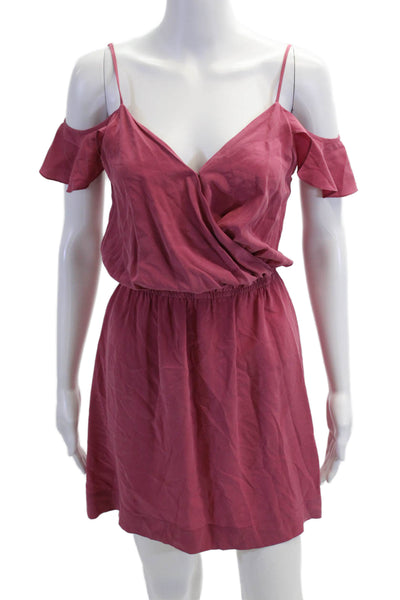 Joie Women Pink Mini Wrap Silk V-Neck Dress Size XS