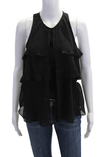 Haute Hippie Women Black Silk Sleeveless Tank Round Neck Bohemian Size XS